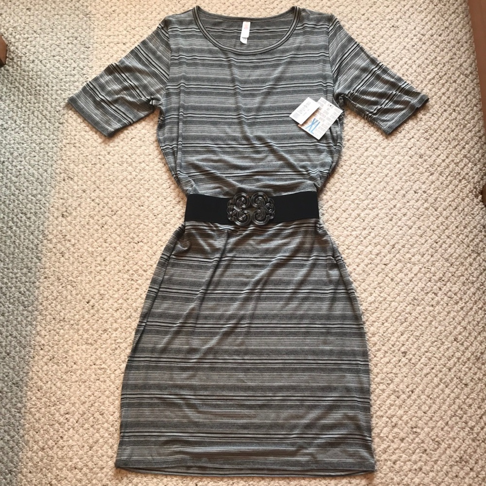 NWT LuLaRoe XL Julia in grey with black stripes.